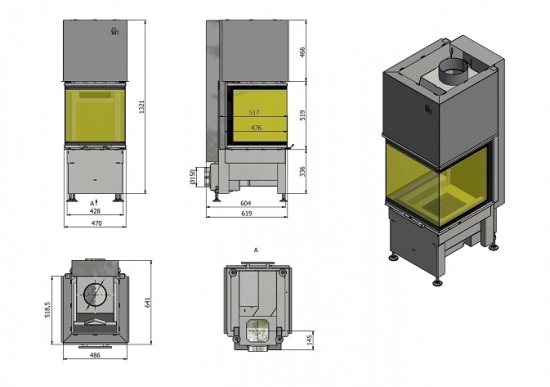 EEK A+ 3-Scheiben-Kaminbausatz ROYAL mit HAJDUK SMART 3PLh - 7,5 kW